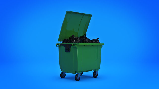 Green garbage containers. 3d rendering