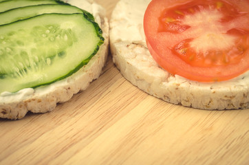 sandwiches with cheese, tomatoes and cucumber. Close up/sandwiches with cheese, tomatoes and cucumber