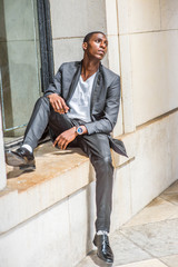 Young African American Man thinking outside in New York