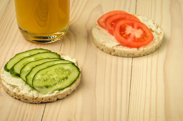 snack background from vegetable sandwiches/juice and sandwiches with vegetables