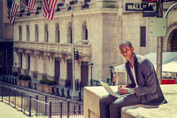 Young African American Man traveling, working in New York
