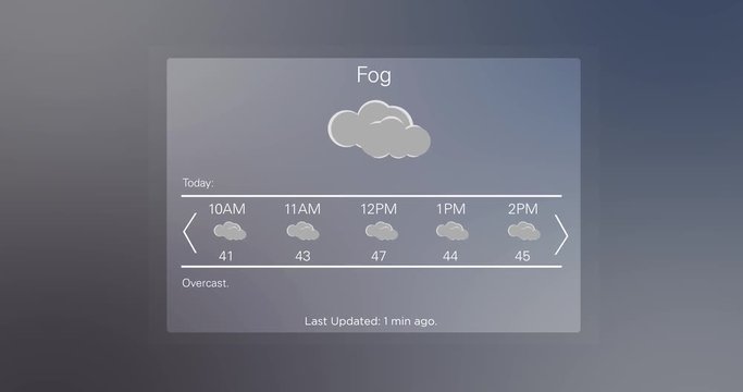 Modern Generic computer screen motion graphics app of a weather forecast - Fog