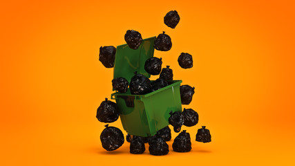 Green garbage containers. 3d rendering