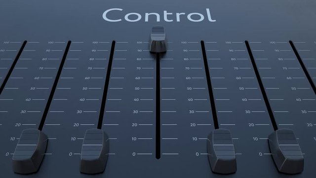 Sliding fader with control inscription. Conceptual 4K clip