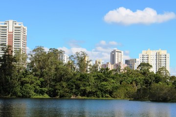 Fototapeta na wymiar Cidade, mata e lago