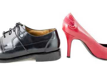 Shoe speak relationship concept: couple not speaking. Isolated.