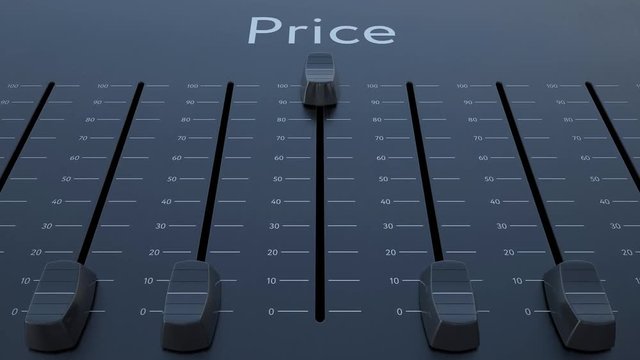 Sliding fader with price inscription. Conceptual 4K clip