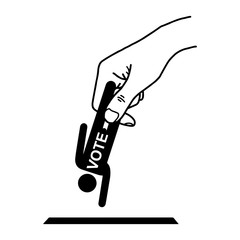 hand put man sign with word VOTE into the box hole vector illustration