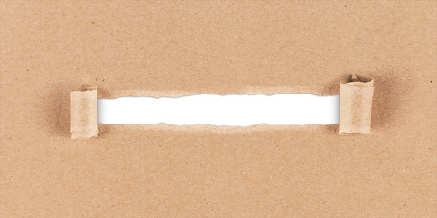 ripped panorama wide brown paper hole isolated business background / Loch im Papier Hintergrund