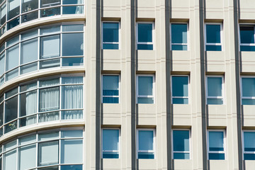 Blue windows of an apartment building