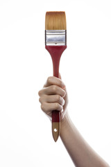 woman hand hold a brush isolated white.