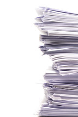 Stack of business papers isolated on white background