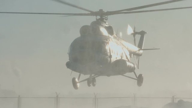 The Mi-8 helicopter is landing