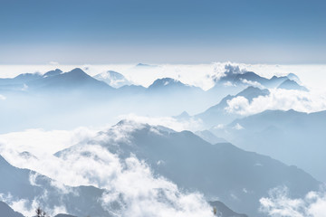 Beautiful mountain ridge in the clouds - Fansipan Mountain in Vietnam