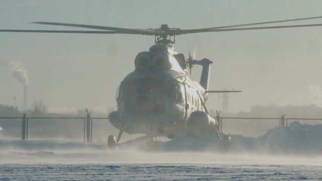 The Mi-8 helicopter is landing