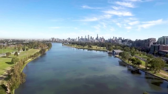 Albert Park Lake Drone Footage with Melbourne City in Background II