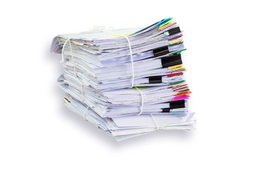 stack of papers on white background