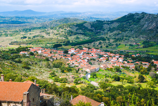 View from Monsanto to the neighboring village of Relva.  Idanha-a-Nova. Portugal