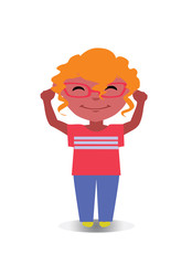 Happy, Smiling and Laughing Avatar of Cartoon Character in Flat Vector - Use as Emoji, Mascot or Emoticon Middle-Aged Female with Hands Up Illustration Isolated on White Background