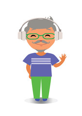 Happy, Smiling and Laughing Avatar of Cartoon Character in Flat Vector - Use as Emoji, Mascot or Emoticon Middle-Aged Male Waving Hand, Illustration Isolated on White Background