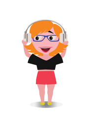 Happy, Smiling and Laughing Avatar of Cartoon Character in Flat Vector - Use as Emoji, Mascot or Emoticon Young Female with Headphones Illustration Isolated on White Background