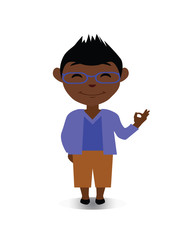 Happy, Smiling and Laughing Avatar of Cartoon Character in Flat Vector - Use as Emoji, Mascot or Emoticon Young Male Showing OK Sign Illustration Isolated on White Background