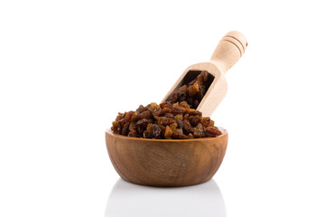 Sweet raisins on white
