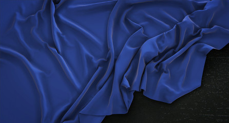 Blue Flag Mock Up Wrinkled On Dark Background 3D Render - 147383297