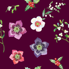 Seamless Pattern with Christmas Flowers