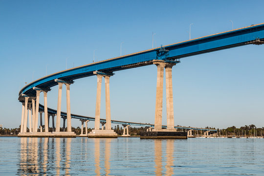 Fototapeta The concrete and steel girders of the San Diego-Coronado Bay bridge as it spans San Diego bay.  