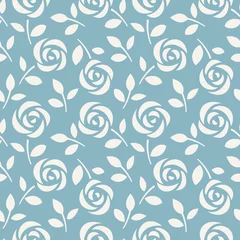 Crédence de cuisine en verre imprimé Roses Modèle sans couture avec des roses abstraites sur fond bleu. Illustration vectorielle. Fond d& 39 écran avec de jolies fleurs
