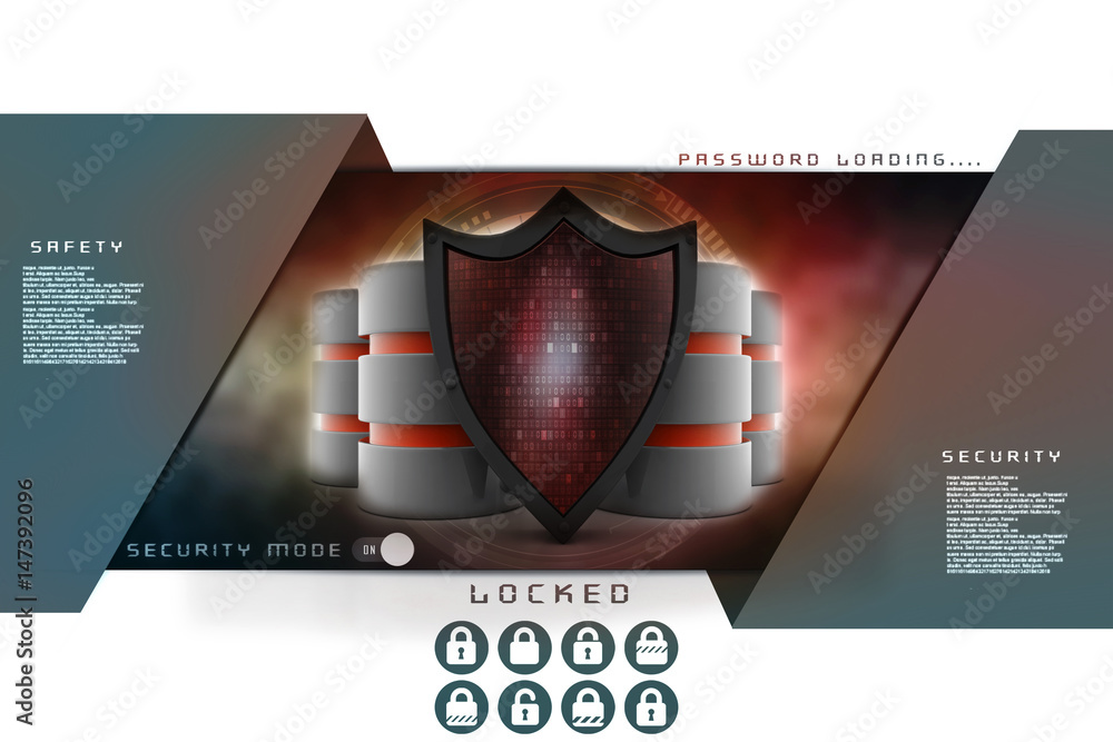 Poster 3d rendering database and computer data security concept