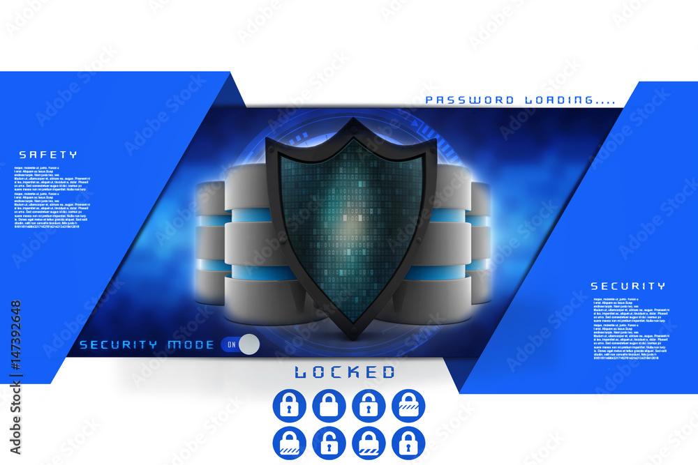 Poster 3d rendering database and computer data security concept
