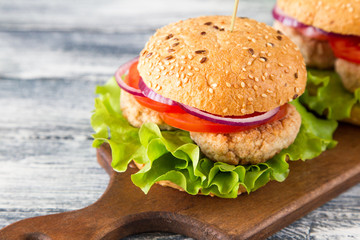 Homemade healthy Turkey Burger with Lettuce and Tomato. selective focus
