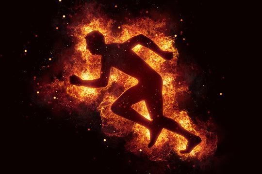 Running man in flame fire burning sport