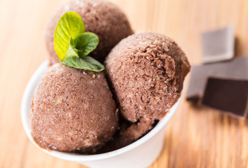 Sorbet of banana chocolate with mint