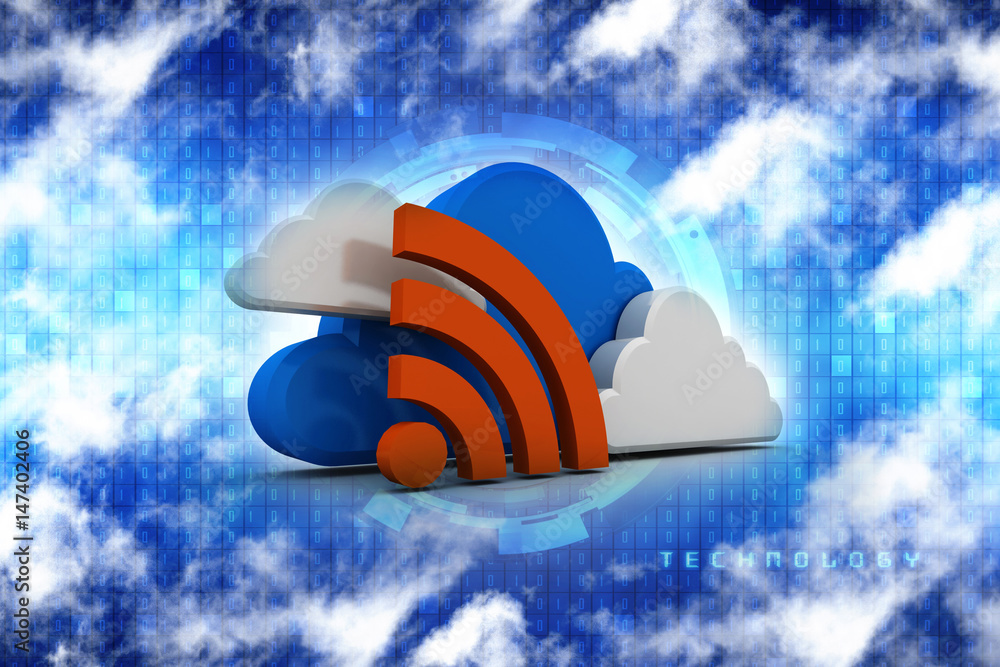 Poster 3d rendering cloud online storage icons with wifi