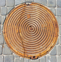 Fototapeta na wymiar metal manhole cover close-up