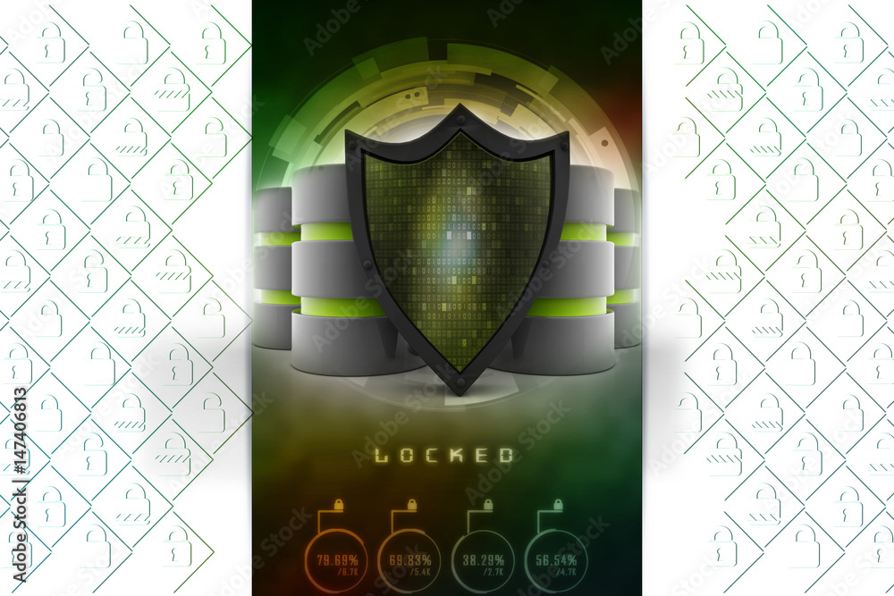 Poster 3d rendering database and computer data security concept