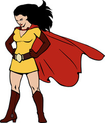 Cartoon illustration of a pretty super lady wearing long cap