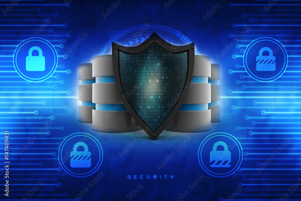 Poster 3d rendering database and computer data security concept