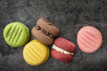 Colorful Cookies Top View on Slate