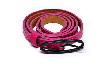 pink leather belt on white background