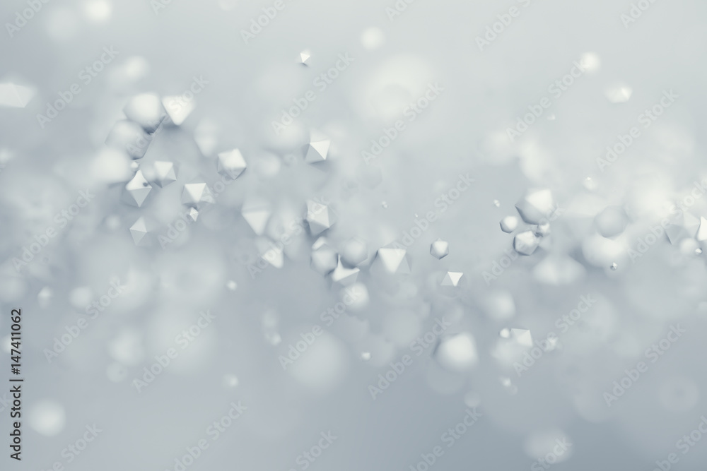 Poster abstract 3d rendering of chaotic low poly particles. flying polygonal spheres in empty space. futuri