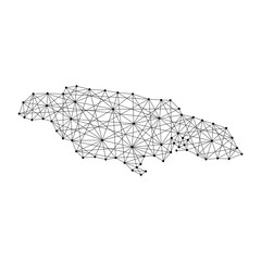 Map of Jamaica from polygonal black lines and dots of vector illustration