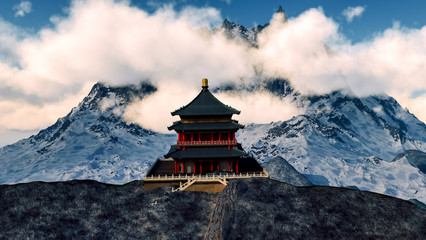 Sun temple - Buddhist shrine in the Himalayas 3d rendering - obrazy, fototapety, plakaty