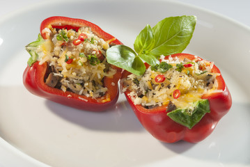 coconut rice stuffed bell peppers with basil pesto 