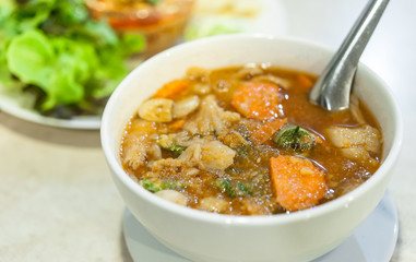 Sour soup made of Tamarind paste/Thailand Food of  Vegetarian , No meat