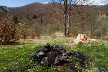 extinguished camp fire place