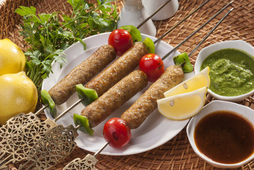 Chicken minced Shish Kebab with vegetable and mint dip  